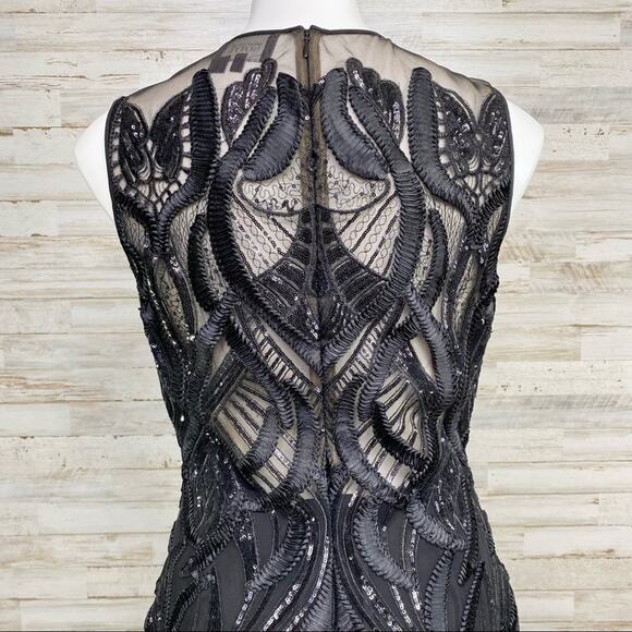 Marchesa Notte Runway Collection Mesh Sequin Cocktail Dress Womens Size 4 Black - Picture 12 of 15